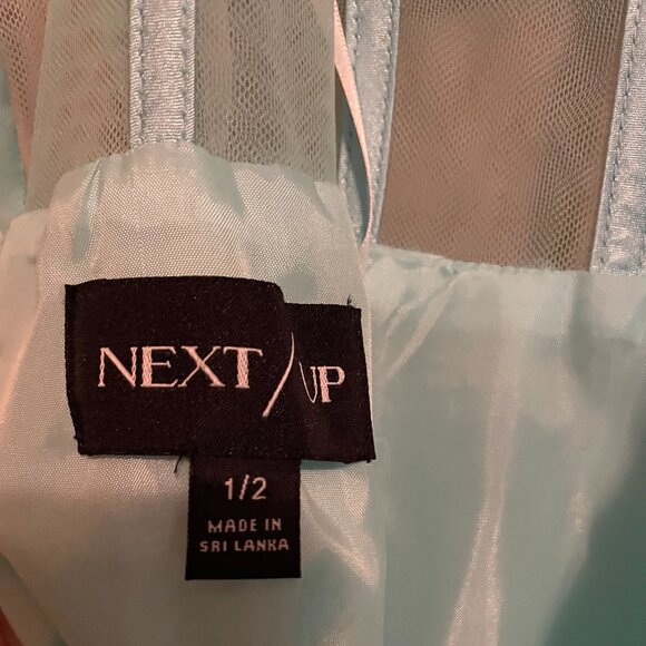 Next/UP Size 1/2, Baby Blue, Illusion Lace Corset, Tulle Ruffle Tiered Ball Gown - Picture 3 of 11